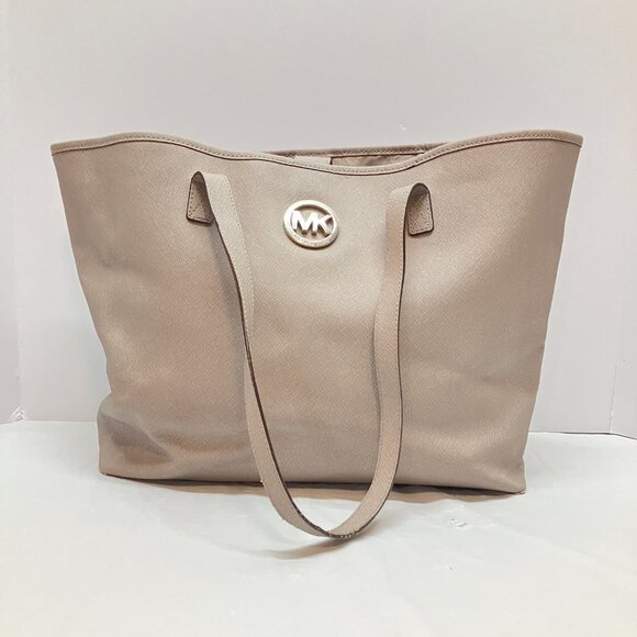 Michael Kors Tan Saffiano Leather Large Tote Bag Purse Multiple Interior Pockets - Picture 1 of 16